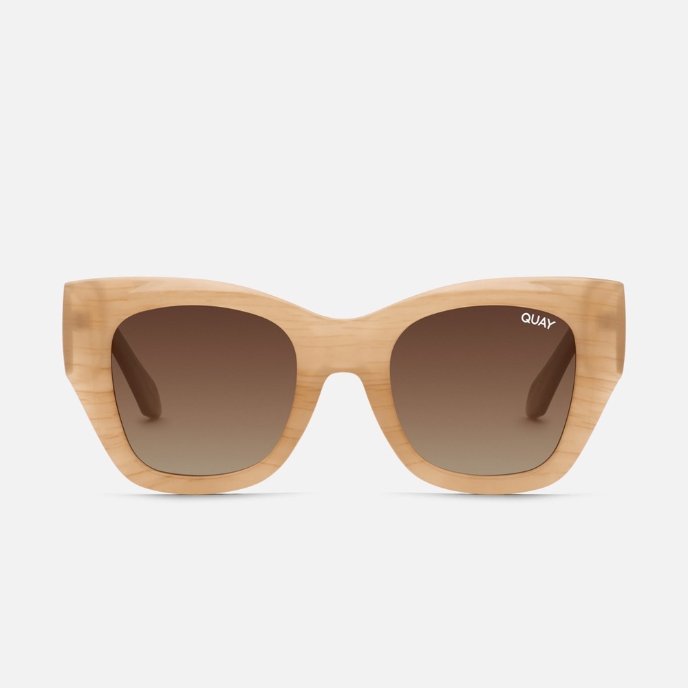 QUAY After Hours Bevel Polarized Sunglasses Ivory Tortoise Stripe Brown Lenses